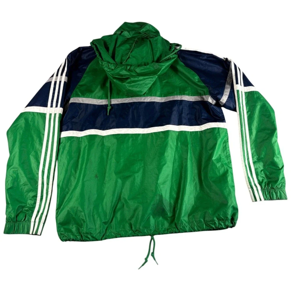 Adidas Windbreaker Jacket Mens XL Green Navy Colorblock Waterproof Hooded Zip-Up